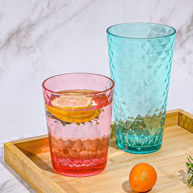 BPA-Free Plastic Tumblers 8 Pack (4x16oz+4×22oz) | Reusable Dishwasher Safe | Stackable Shatterproof Cups | Plastic Drinkware & Drinking Tumblers for Restaurant, Home, Party