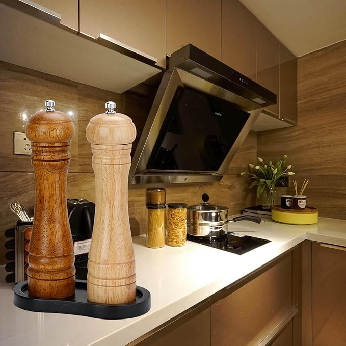 Black Salt and Pepper Mill Tray, Pepper Grinder Wood Rest, Work Surface and Dining Table Protector (Pepper mill not included)