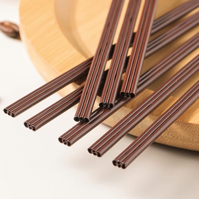 Coffee Stirrer Straws with Triple Hole Design, 100 Pack 7 Inch Brown Plastic Sip Stir Sticks, Disposable Cocktail Stirrers for Hot Drinks and Coffee Bar Accessories