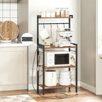 Baker's Rack with Power Outlet, 4-Tier Standing Kitchen Rack Microwave Stand Storage Shelves, Coffee Bar Station Cabinet Table, Heavy Duty Kitchen Organizer for Coffee Bar, Bread