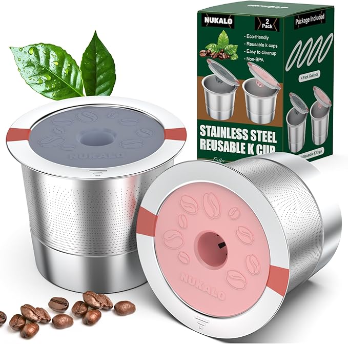 Kcup refillable coffee pod : Reusable Stainless Steel K Cups for Keurig Metal K Cup - Pink & Gray Reusable Coffee Filter for Keurig 1.0 & 2.0 Coffee Maker - Eco-Friendly, Stratum Flow Tech
