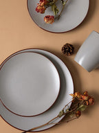 Famiware Venus Plates and Bowls Sets, 18 Pieces Stoneware Dinnerware Sets, Speckled Dishes Set for 6, Microwave and Dishwasher Safe, Matte Light Grey