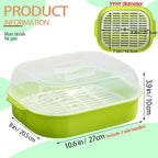 Microwave Steamer for Vegetables, Plastic Microwave Vegetable Steamer with Lid for Vegetables Prep Seafood Fish Cooking, Green-Rectangle, 10.6Inch