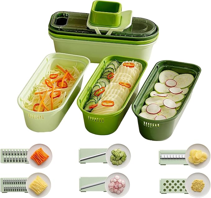 Stainless Steel Box Grater with Container - 6-in-1 Kitchen Slicer & Shredder for Cheese, Vegetables, Fruits - Dishwasher Safe, Non-Slip Base, Ergonomic Handle