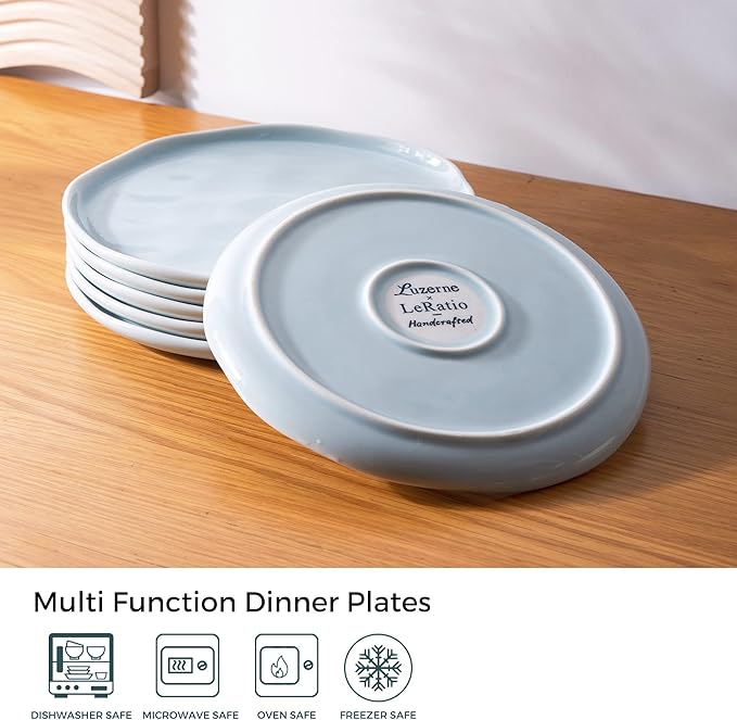 LERATIO Ceramic Plates,8.0 inch Salad Plates Set of 6,Handmade Porcelain Plates for kitchen with Wavy Edge,Microwave & Oven& Dishwashes Safe,Light weight & Scratch Resistant Dishes Light Blue