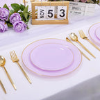 PULOTE 100PCS Purple Plastic Plates Disposable - Include 50 Dinner / 50 Dessert Plates Heavy Duty for Party, Wedding&Easter