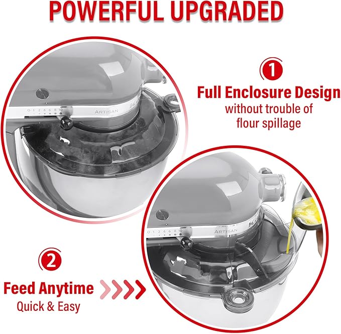 Pouring Shield for KitchenAid Tilt Head 4.5-5 QT (for Stainless Steel Bowls Only), for Kitchen aid Accessories and Attachments, Fully Enclosed Foldable Lid Mixer Bowl Cover, Not For Bowl Lift (Gray)