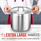 Stainless Steel Stockpot with Lid 20 Quart, Durable 18/8 Stainless Steel, Impact-Bonded Base for Even Heating, Riveted Handles, Oven & All Stove Compatible, Safe Up To 500°F (260°C)