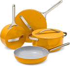 Caraway Non-stick Ceramic Cookware Set (12 Piece) Pots, Pans, Lids and Kitchen Storage - PFAS & PFOA Free - Oven Safe Pan Set & Compatible with All Stovetops - Marigold