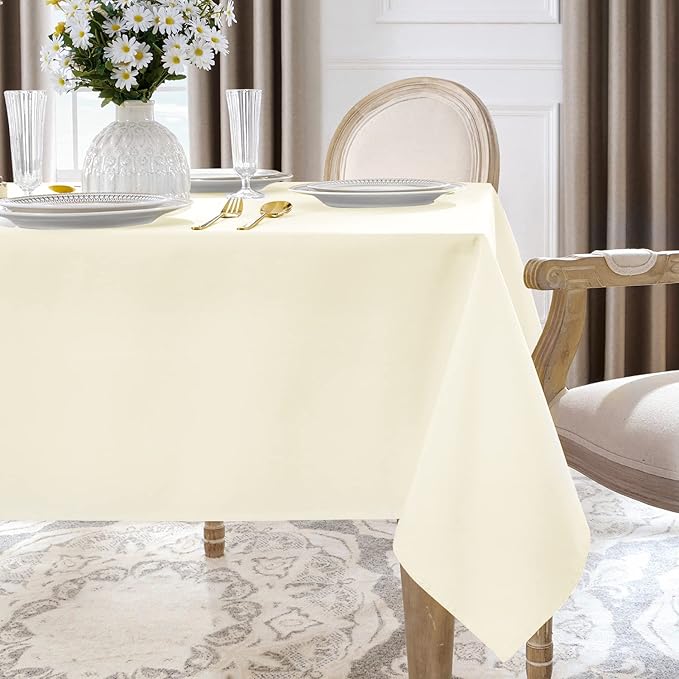 Softalker Rectangle Tablecloth, Waterproof & Stain Resistant Table Cloths Wrinkle Free Fabric Washable 210GSM Polyester Table Cover for Spring/Party/Outdoor - 60 x 120 inch, Ivory