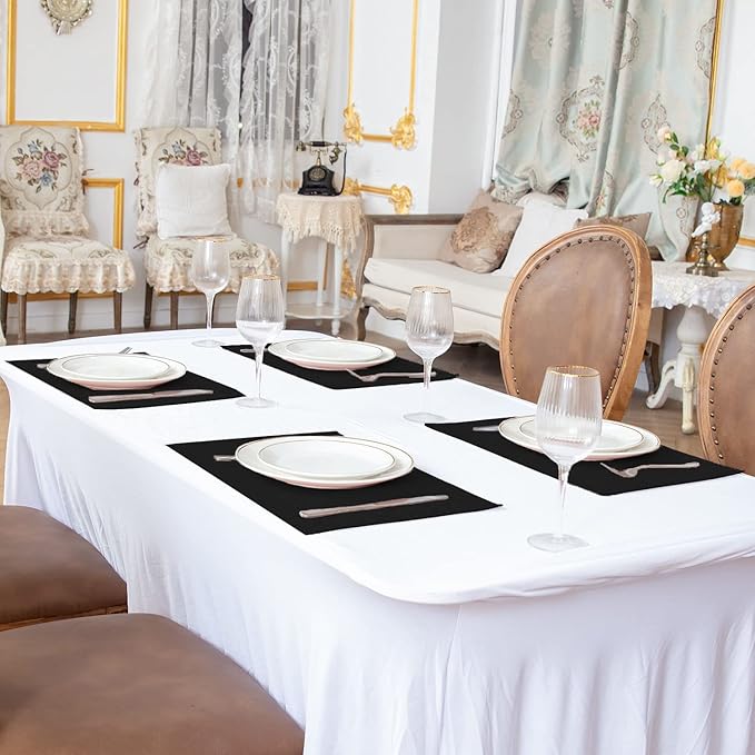 Linen Placemats Set of 8, Machine Washable, Heat Resistant, Wrinkle Free, Thick Polyester Kitchen Place Mats for Dining Table (Black)