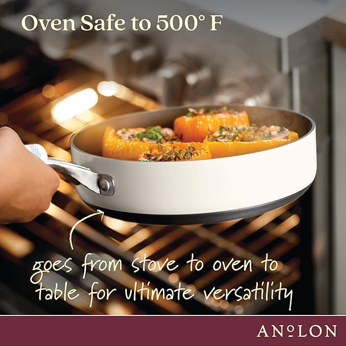 Anolon Achieve Hard Anodized Nonstick Cookware Pots and Pans Set, 9 Piece - Cream