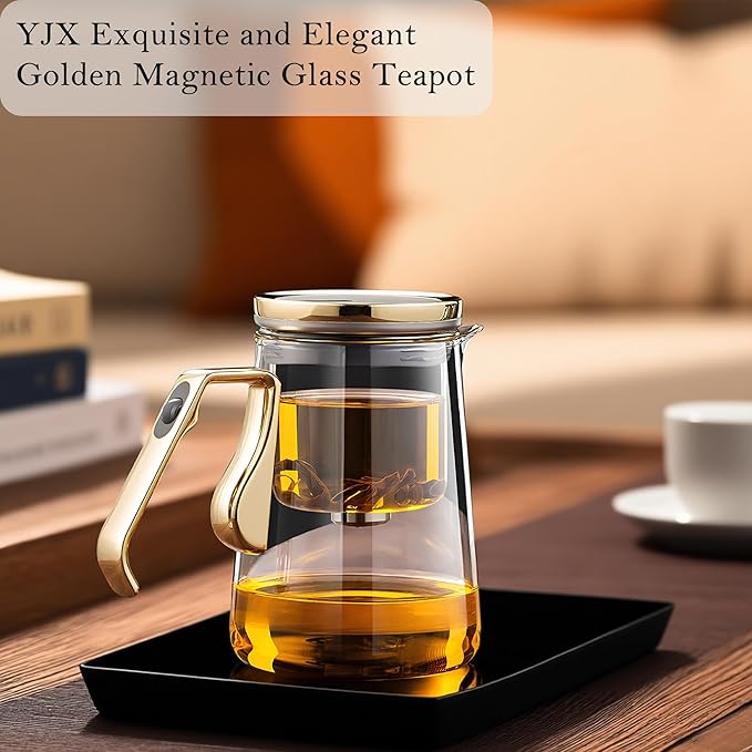 YJX 25.4oz Magnetic Glass Teapot Set with 40.6oz Cast Iron Tea Kettle for Stovetop, Small Enchanted Brewing Tea Pot, Witchcraft Magic Borosilicate Tea Set with Strainer for Loose Leaf