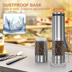 Electric Salt and Pepper Grinder Set Rechargeable, Automatic Salt and Pepper Shakers Mills with 6-Level External Adjustable Coarseness, LED Light, House Warming Cooking Gifts for Women Men