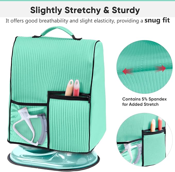 BAGSPRITE Stand Mixer Cover with Applicance Slider for KitchenAid 6/7/8 Quart Bowl Lift Mixers – Kitchen Appliance Dust Cover with Pockets for Kitchen Aid Accessories and Attachments