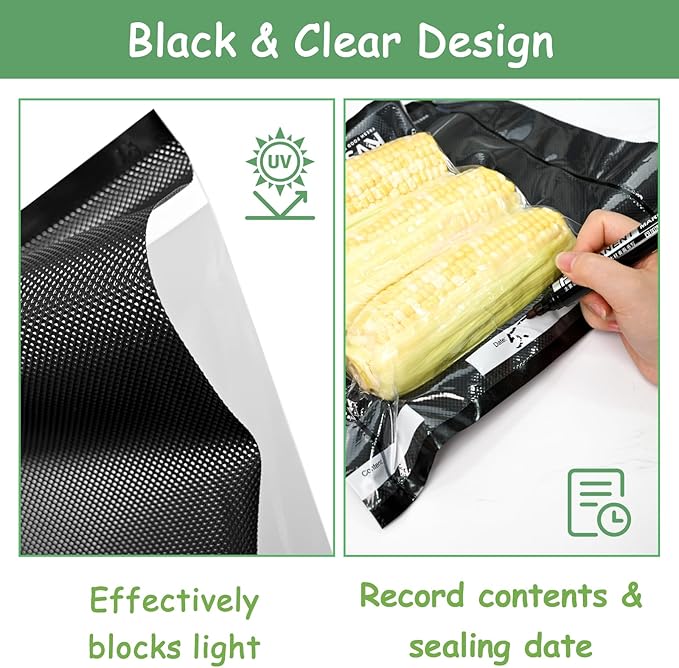 Black Clear Vacuum Seal Rolls Bags - 11" x 16.4 ' 3 Pack, 3.6mil+10mil Thickened Commercial Grade Roll For Food Storage, BPA Free & Prevent Freezer Burns