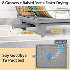 Dish Drying Rack for Kitchen Counter, Space-Saving Dish Rack, Multifunctional Dish Drainer Rack, Sink Kitchen Dishes Strainer, Dryer Rack with Drain Board, and Cutlery Holder,Small Size Gray