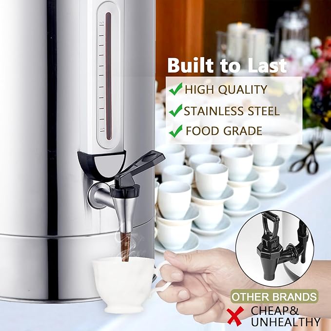 Commercial Coffee Urn 24L 160Cup Stainless Steel Quick Brew Hot Dispenser for Catering, Commercial Grade Large Capacity Coffee Maker For Meeting Rooms, Church, School, Stainless Steel
