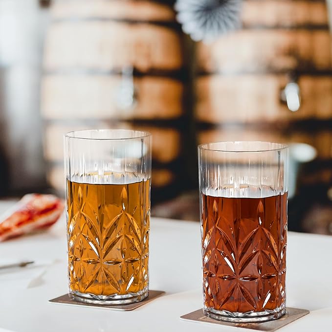 18oz Plastic Drinking Water Tumblers, 8 Pack Shatterproof Tritan BPA-Free Shatterproof Outdoor Highball Drinkware, Reusable Clear Plastic Cups, Dishwasher-Safe