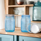 WELLIFE Wide Mouth Mason Jars,9 Pack Blue Mason Jars 32 OZ,Mason Jar for Decor Canning & DIY Crafts,Food Storage,Fermenting,Pickling,Meal Prep