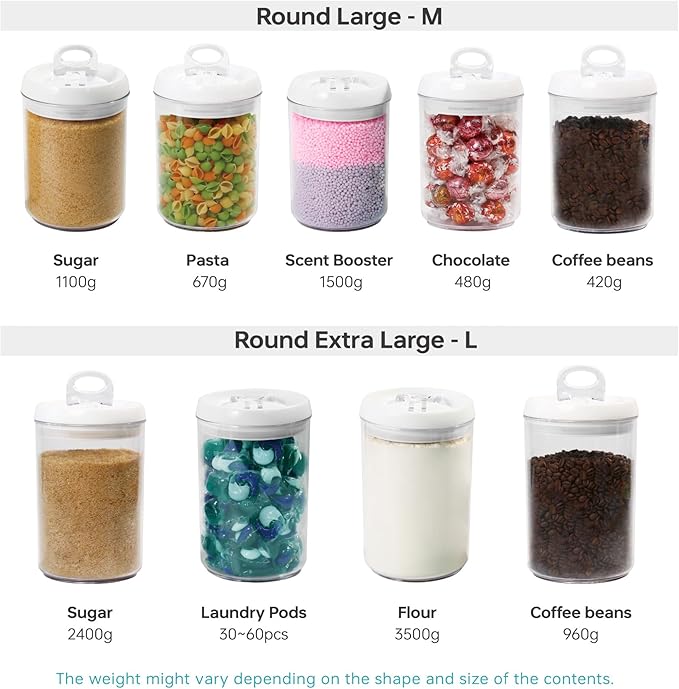 Felli Flip Tite Storage Container with Lid 6" ROUND Airtight Ring Lock Top, Plastic Canister Jar for Flour Sugar Rice Protein Powder Coffee Cracker Kitchen Pantry Organizer (1, 6" Round Nest-M 2pk)