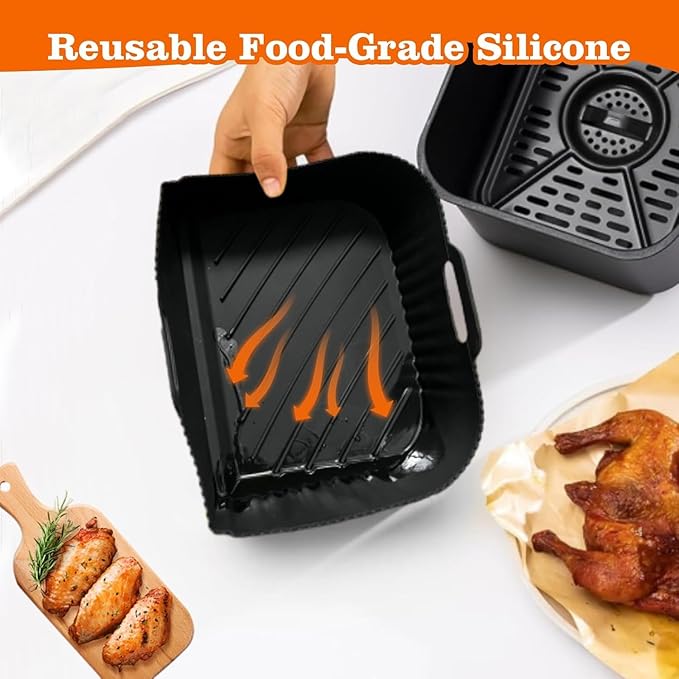 Air Fryer Silicone Liners for Ninja DZ071-3.5qt x2 + 7qt x1- Basket Replacement, Reusable, Dishwasher Safe, BPA Free- Black