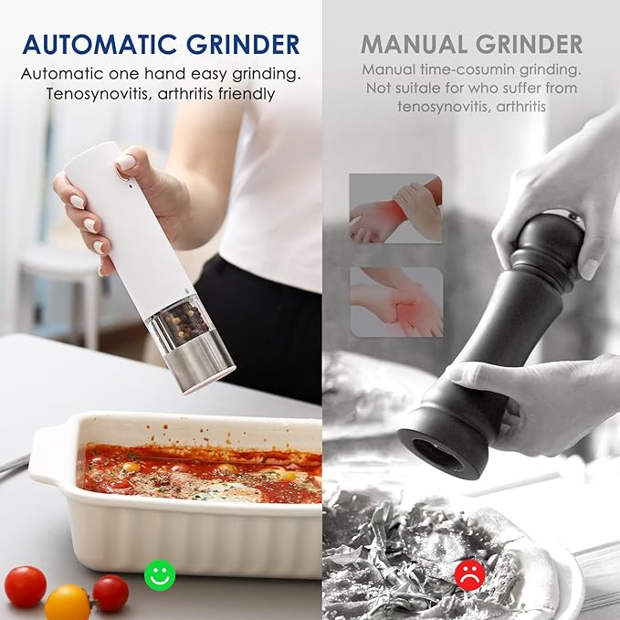 Vzaahu Electric Salt & Pepper Grinder Set Black & White Gorgeous Peppermill, Charging Indicator Light, Type-C Rechargeable, Long-lasting Battery-free, One-hand Operation, Home Cooking, Kitchen
