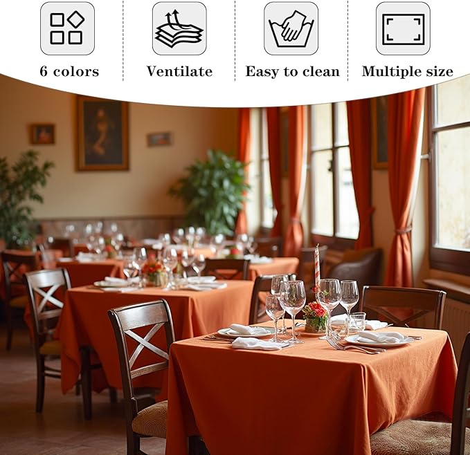 Fitable 6 Pack Rust 70?0 Inch Square Tablecloth - Stain Resistant and Washable Table Cover, Polyester Fabric Table Cloth for Wedding, Party, Banquet, Formal Events