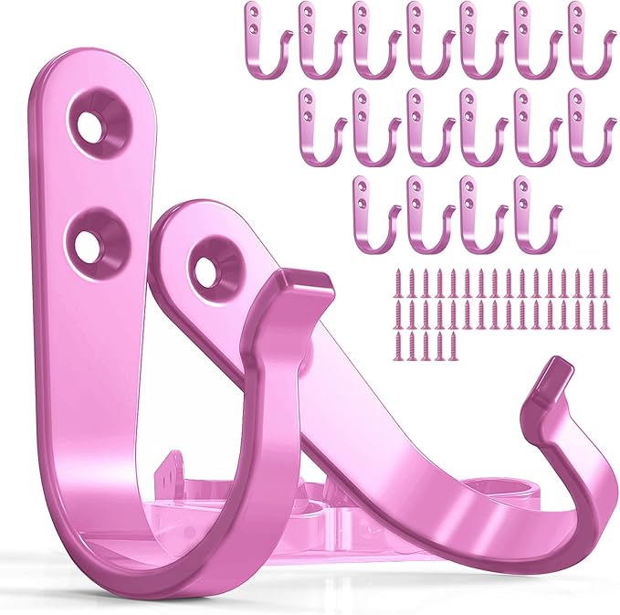 20PCS Wall Hooks for hanging, Metal Wall Hooks for Coats, Coat hooks for Wall, Heavy Duty Single Prong Wall Hooks With 40 Pieces Screws for Hanging Coats，Towel，Backpack，Hat, Dog Leashes (Pink )