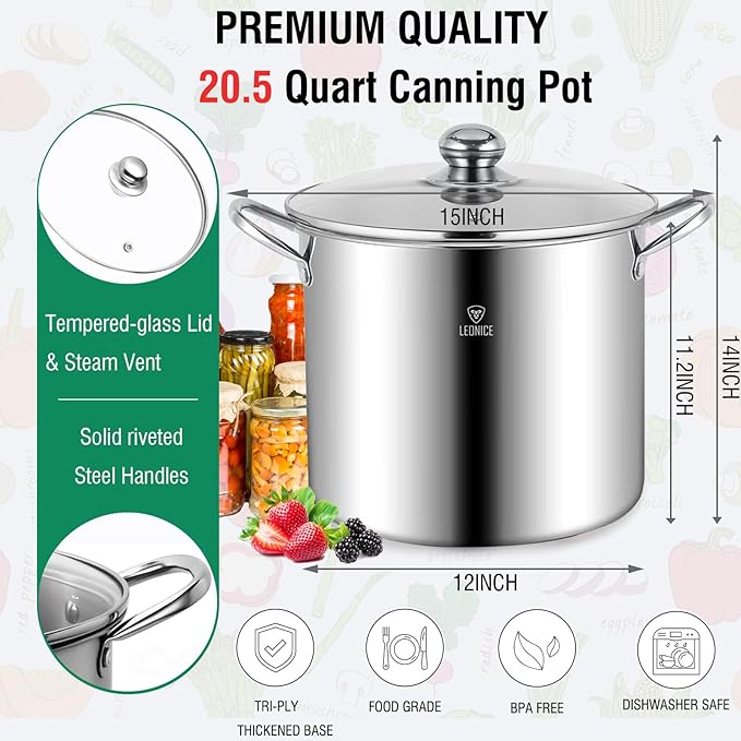 Canning Supplies Starter Kit - Water Bath Canning Pot with Rack,Stainless Steel Canner Kit Set Tools: 2pcs Funnels,3 in 1 Lid Lifter,Ladle,Tongs,Silicon Gloves & Accessories Equipment for Beginner