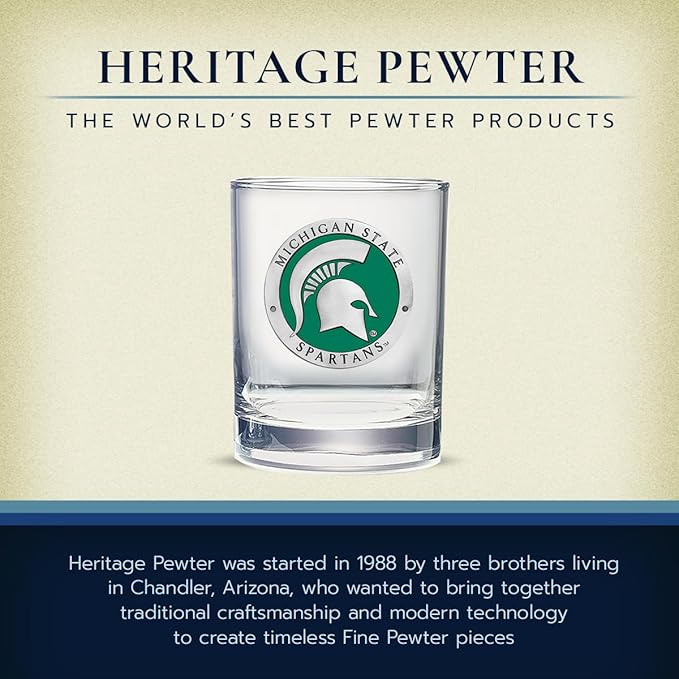 Heritage Pewter Michigan State Double Old Fashion | Double Rocks Glass 14 OZ for Liquor | Expertly Crafted Pewter Glass