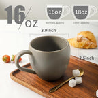 Ceramic Coffee Mugs Set, 16 oz Large Coffee Cups Set of 6 with Big Handle, Stoneware Coffee Mugs for Cappuccino, Tea, Cocoa, Cereal, Cute Latte Cups for Men and Women Gifts, Grey