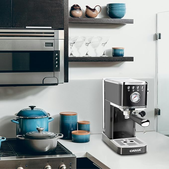 CHULUX Slim Espresso Machine with Milk Frother Steam Wand, 20 Bar Professional Italian Pump Espresso Coffee Machine for Home Cappuccino & Latte Maker, Black