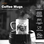 LUXU Glass Coffee Mugs Set of 4,14 oz Clear Coffee Cups,Hand Blown&Seamless Design,Heat Resistant and Explosion-Proof,Lightweight Tea Mugs with Anti Scald Handle Ideal for Home,Cafe