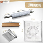 Professional Marble Rolling Pin for Dough - Solid Precise Pizza Dough Roller Marble Rolling Pin for Baking including Silicone Baking Mat, Steel Dough Scraper, Wooden Cradle - Gift for Bakers