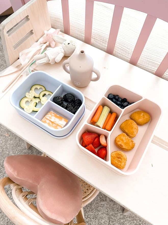 Leak Proof Bento Box Food-Grade Silicone Bento, BPA, Phthalate, Lead, & PVC Free - Bento Lunch Box for Daycare, Kids, & Adults - Leak Resistant Sets With Lids Snack Box Container (Grey)