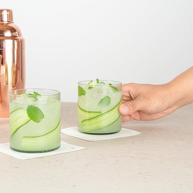 Restaurantware-Vetri 10 Ounce Old Fashioned Glasses, 6 Dishwashable Whiskey Glasses - No-Lead, Durable, Green Glass Tumblers For Scotch, For Drinking Liquor, Cocktail, Bourbon, Cognac, And More
