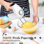 5-Speed Electric Hand Mixer, 800W Handheld Mixer with Turbo for Baking & Cooking, Kitchen Food Mixer with Storage Case & 5 Stainless Steel Attachments (2 Beaters, 2 Dough Hooks, 2 Whisks)-White