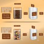122oz 41oz Airtight Glass Square Storage Canister with Bamboo Lid Set of 2(3600ml*1 1200ml*1) Large Storage Container Gallon Glass Jars, for Sugar, Flour, and Coffee bean (with Black Lable)