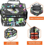 OPUX Lunch Box For Women, Insulated Large Lunch Bag Adult Work, Double Decker Lunchbox Meal Prep, Dual Compartment Leakproof Lunch Cooler, Lunch Pail Tote for Girls Kids School, Floral Gray 16 Cans