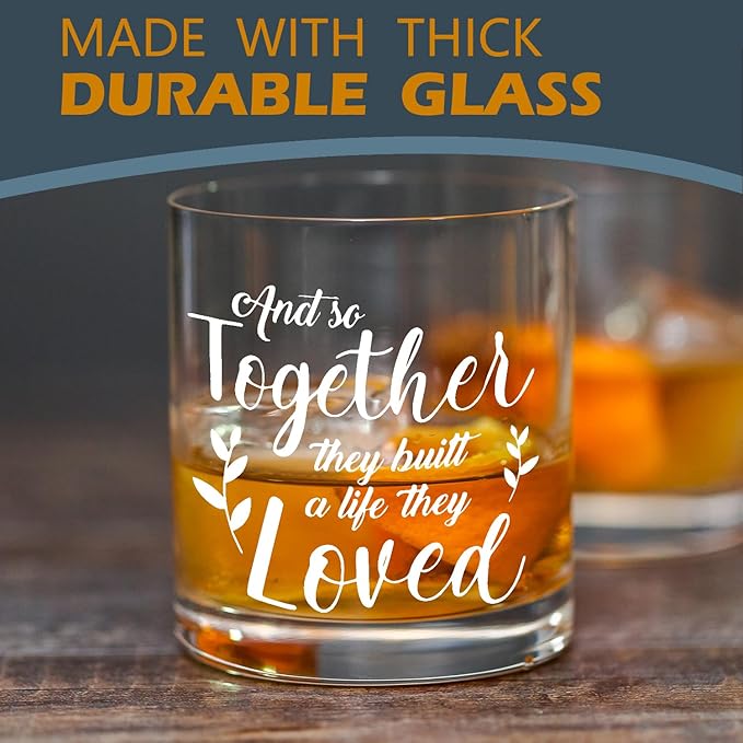 kunlisa and So Together They Built a Life They Loved Whiskey Glasses, Wedding Gifts for Newlyweds Couples, 10 oz Drinking Rocks Glasses for Women Men Whisky Cocktail Scotch Bourbon Liquor
