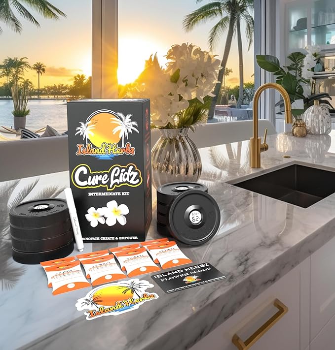 Intermediate Cure Kit Fits All Wide Mouth Mason Jars: 8 Airtight Digital Cure Lids, 8-8 Gram Organic 2 Way Humidity Controllers 1 Scoop Card 1 White Erase Marker 1 Slap-On (8-Pack)