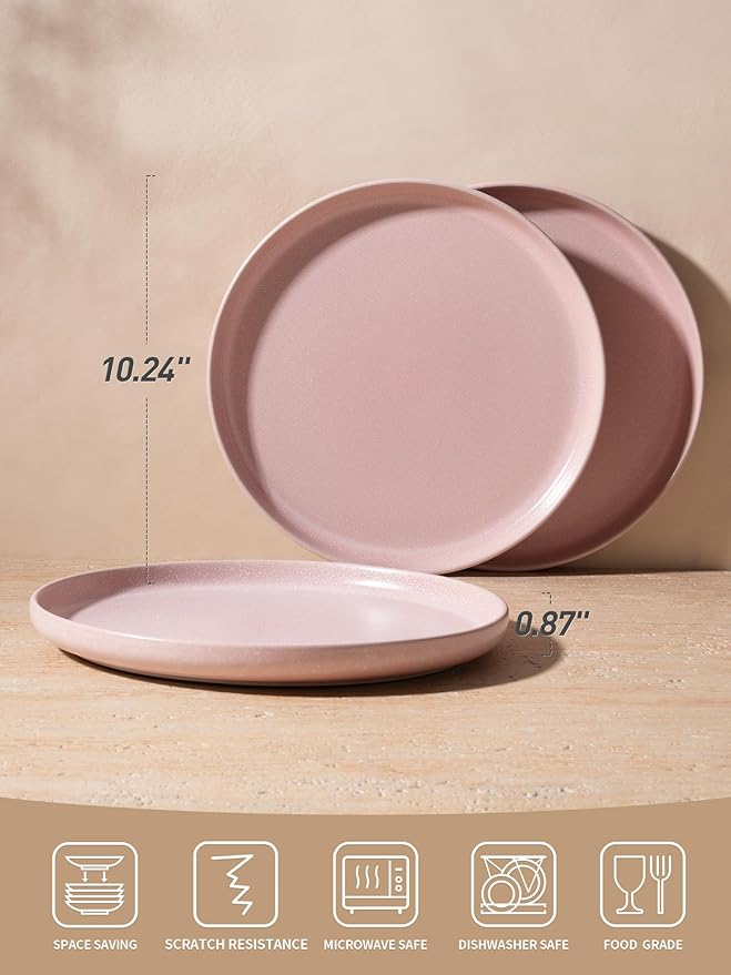 famiware Milkyway Dinner Plates, 10.24 inch Plates for 6, Stoneware Dessert Plates Dish Set for Kitchen, Reactive Glaze Plate Set, Microwave and Dishwasher Safe, Light Pink