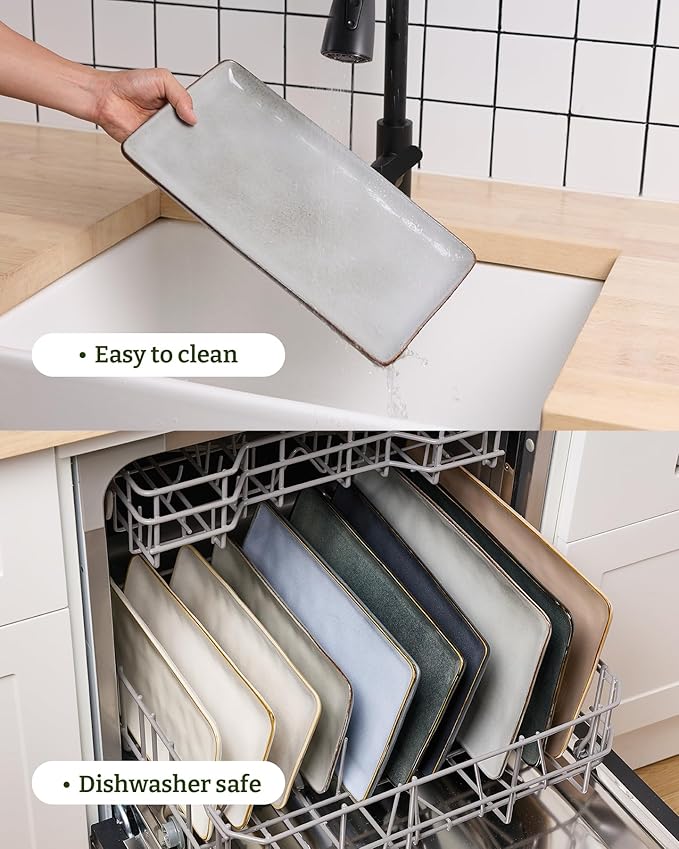 famiware Serving Platter, Rectangular 15.67/14.1/12.6inch Serving Dishes for Entertaining, Reactive Glaze, Stoneware Serving Trays for Party, Food, Turkey, Snack, Cheese, Ocean Series, Grey