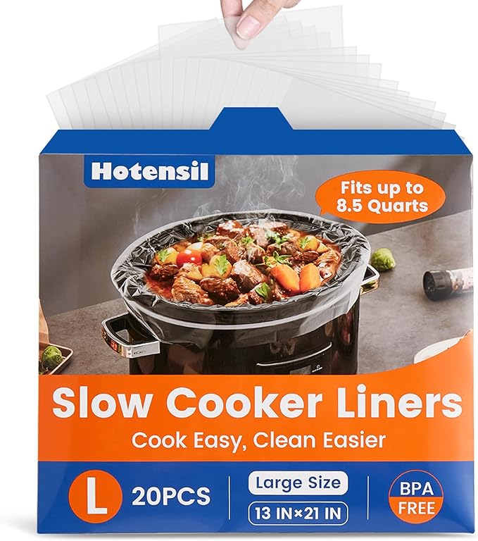 Slow Cooker Liners, Hotensil 13"x 21" 20 Count Cooking Bags Large Size Disposable Pot Liners, Fit 3QT to 8.5QT for Slow Cooker Cooking Trays, Multi-Purpose Durable Liners Plastic Bags, BPA Free