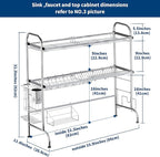 MOUKABAL Dish Drying Rack - Stainless Steel Over The Sink Dish Drying Rack (Expandable Length), 2 Tier Large Dish Rack with Utensil Holder, 32.3" - 33.9"(L) x 11.4"(W) x 32.3"(H) Silver