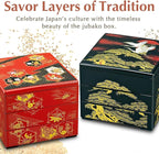 TIKUSAN Lacquer Bento Box Container Japanese Traditional 3 Tiers Stack Box Jubako Osechi Made in Japan (Red)