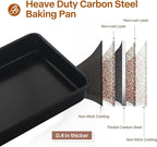 Rectangle Cake Pan, Deep Baking Pans Set Nonstick, 9/11/13 Inch, Heavy Duty Thickness Bakeware Roasting Tray for Toaster Oven, Thanksgiving Christmas Roast Turkey Pan, 3-Pack, Black