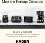 HADEN Heritage 1.7 Liter Stainless Steel Electric Kettle, Hot Water Kettle with 360-Degree Base and Auto Shutoff, Black & Chrome