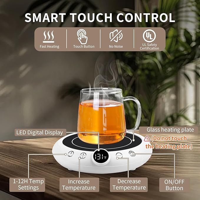 Coffee Mug Warmer, White Elephant Gifts for Adults, Electric Cup Warmer for Desk, Candle Warmer Plate 8-Temp Setting & 1-12H Timer, Stocking Stuffer for Women Men